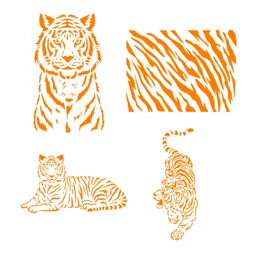 FINGERINSPIRE 4 Pcs Tiger Stencils for Painting 11.7x8.3 inch A4 Size Tiger Skin Pattern Drawing Stencils Reusable Mylar DIY Art Craft Tiger Stripe Painting Template for Wood, Floor, Wall and Fabric
