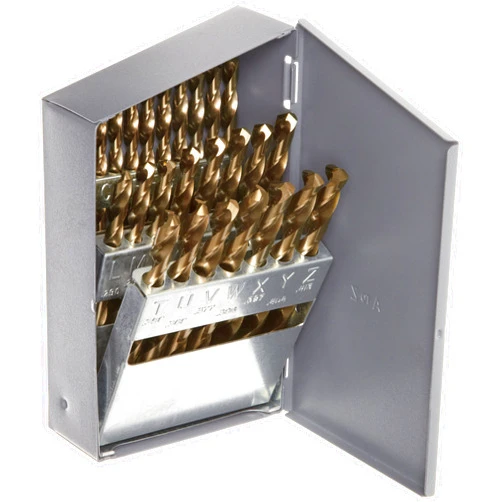 Chicago-Latrobe Chicago Latrobe 550 Series Cobalt Steel Jobber Length Drill Bit Set With Metal Case, Gold Oxide Finish, 135 Degree Split Point, Letter Size, 26-piece, A - Z