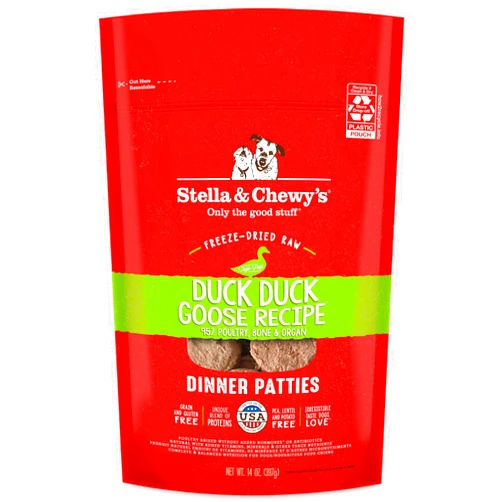Stella & Chewy's Freeze Dried Raw Dinner Patties – Grain Free Dog Food, Protein Rich Duck Duck Goose Recipe – 14 oz Bag