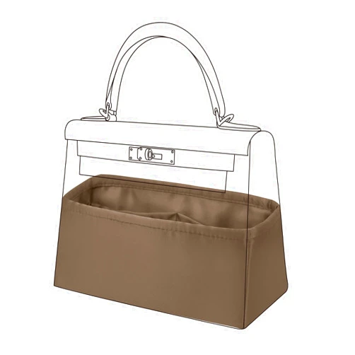 DGAZ Purse Bag Organizer Insert, Silk, Luxury Handbag Tote in Bag Shapers, Fits Kelly mini I/mini II /20/25/28/32/35/40 Bags (Etoupe grey, KL25 Retourne)