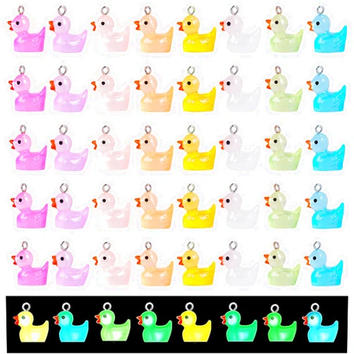 COGCHARGER 48Pcs Luminous Resin Duck Charms Glow in the Dark Mini Duck Pendants Cute Animal Charms for Bracelets Necklace Earrings Jewelry Making DIY Ornament Accessories