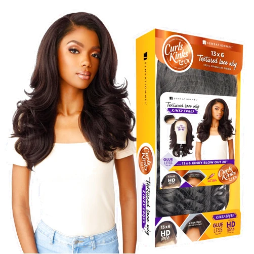 Sensationnel Curls kinksandco kinkyedges wig - kinky blow out 20 inch 13x6 lace frontal natural kinkytexture edged hairline for natural 3c to 4c hair textures (1B OFFBLACK)