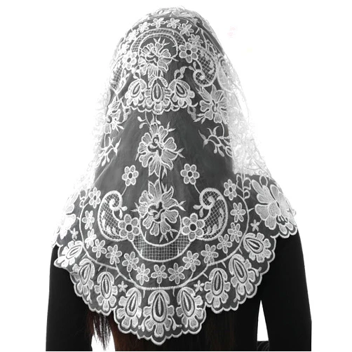 Bozidol Triangle Catholic Church Mantilla Veils for Religious Christian Floral Lace Scarf Shawl Veil with Hairclips
