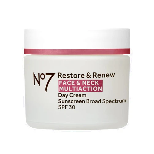 No7 Restore & Renew Multi Action Face & Neck SPF 30 Day Cream - Firming & Hydrating Face Moisturizer with Hyaluronic Acid to Help Visibly Reduce the Appearance of Wrinkles (1.69 Fl Oz)