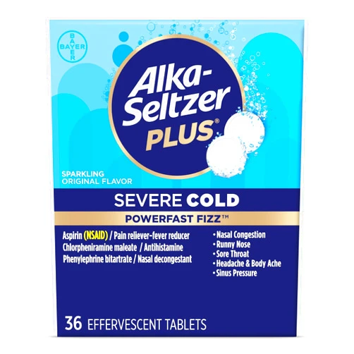 Alka-Seltzer Plus Severe Cold - Sparkling Original Powerfast Fizz Effervescent Common Cold Tablets, Sinus Congestion, Runny Nose, and Dry Cough, 36CT, Packaging May Vary