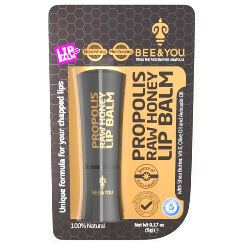 BEE & YOU Bee and You 100% Natural Moisturizing Lip Balm, Chapstick, Chapped Lips Treatment Severe, Beeswax with Propolis Extract, Raw Honey, Vitamin E, Shea Butter, Non GMO, Gluten Free, 5g