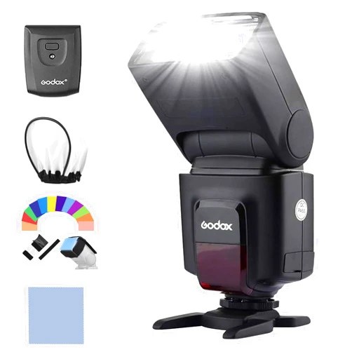 Godox Universal Camera Flash Speedlite with Built-in Receiver with AT-16 2.4G Wireless Trigger Transmitter Guide Number 33 S1 S2 Modes Replacement for Canon Nikon Pentax with 12 * Flash Gels +Diffuser