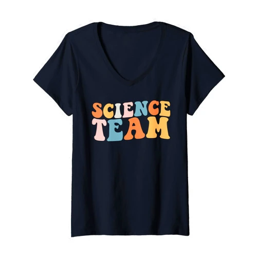 Groovy Retro Science Team Tee Womens Science Team Technology Dept Teacher Team STEAM Engineering V-Neck T-Shirt