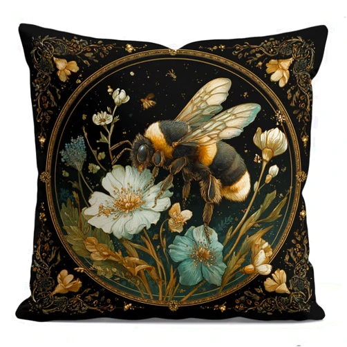 YOU FOUND ME William Morris Abstract Art Floral Bee Design Throw Pillow Cover Home Decor, Vintage Pillowcase Cover for Bed Sofa Living Room, Indoor and Outdoor,18x18inch (Orange-Bee)