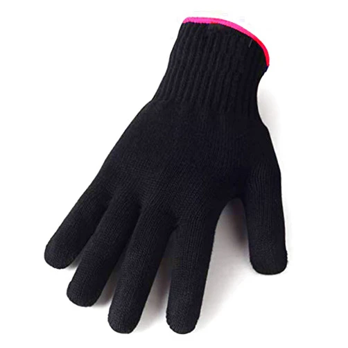 AFT90 Heat Resistant Glove for Hair Styling, Curling Iron, Flat Iron and Curling Wand, Black, Pink Edge, 1 Piece
