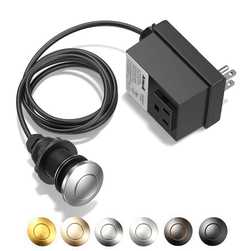 ANWOLL Garbage Disposal Air Switch Kit - Professional, UL Listed Wireless Sink Top Garbage Disposal Button, Stainless Steel/Black On/Off, Compatible with all garbage disposals.