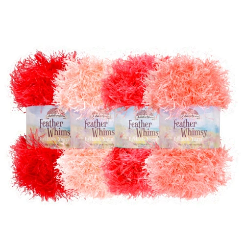 BambooMN JubileeYarn Feather Whimsy Eyelash Yarn - 50g/Skein Fine Polyester Fur - Shades of Red - 4 Skeins