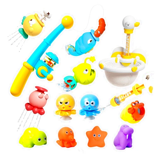 Cuterabit Bath Toys for Toddlers, Magnetic Fishing Toy with Fishing Rod, Water Spraying Floating Animals, Octopus with Spinner, Bathtub Toys, Pool Toys, Water Toys for Babies Kids Infant Boys Girls