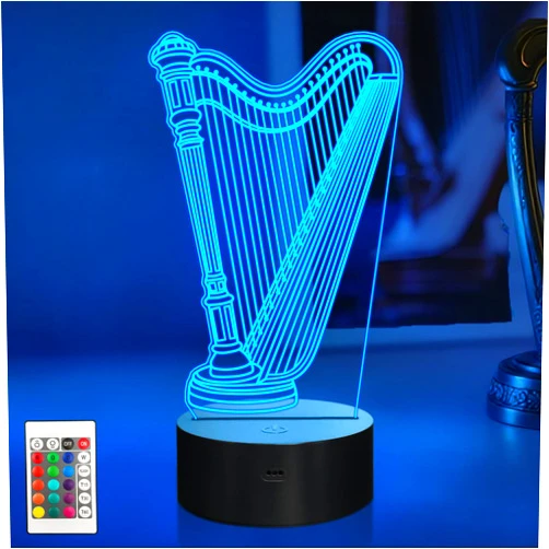 CoolGift Mart Harp Night Light, 3D LED Optical Illusion Lamp with 16 Colors and Remote Controller, Gifts for Harpists Music Lovers