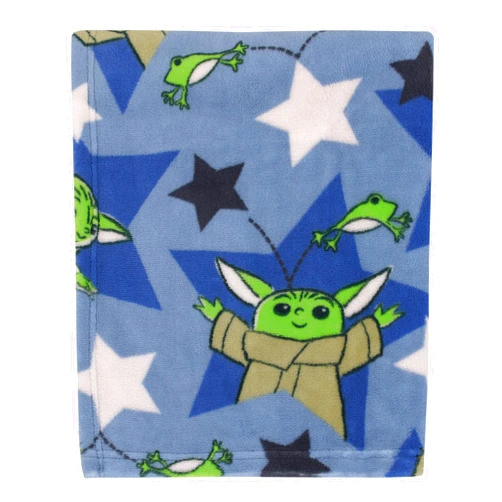 NoJo Star Wars The Child Cutest in The Galaxy Blue, Green, and Gray, Grogu, Stars, and Hover Pod Super Soft Toddler Blanket