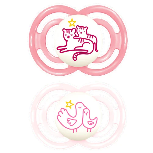 MAM Perfect Night Baby Pacifier, Patented Nipple, Glows in The Dark, 2 Pack, 6-16 Months, Girl