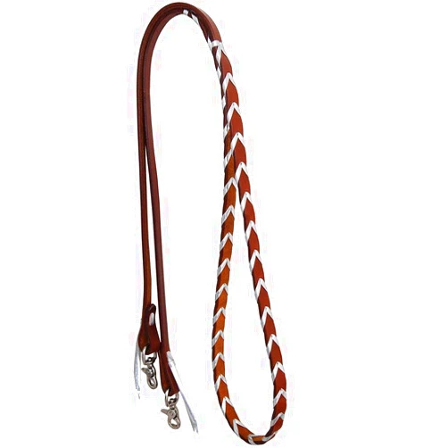 Rafter T Ranch Company Leather Laced Barrel Reins Silver