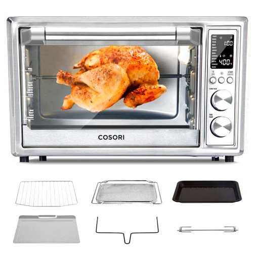 COSORI 12-in-1 Air Fryer Toaster Oven Combo, Airfryer Rotisserie Convection Oven Countertop, Bake, Broil, Roast, Dehydrate, 134 Recipes & 4 Accessories, 32QT, Silver, Stainless Steel