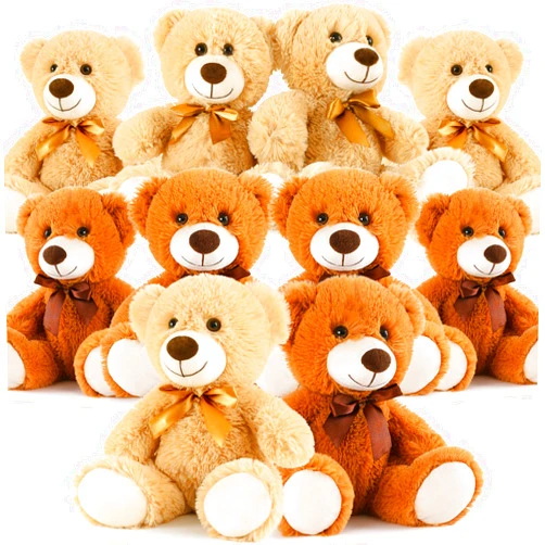 MorisMos 10Pcs Teddy Bears Bulk Baby Shower, 14inch Cute Teddy Bear Stuffed Animals Plush, Small Stuffed Bears on Centerpiece Baby Shower, Brown, Dark Brown