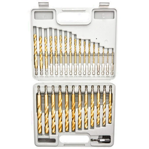 TL Tooluxe TOOLUXE 10055L Hex Shank Drill Bit Set, 30 Pc, Titanium Coated Metal Drill Bits, Quick Change Design, Small Drill Bits from 1/16