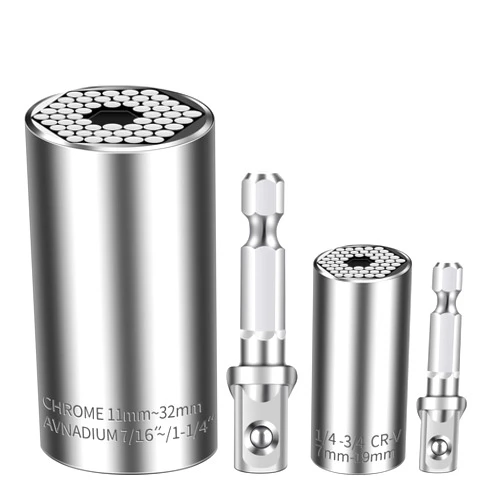 URGENEX Universal Socket Set (11-32mm 7-19mm) Super Socket for Unscrew Any Bolt Multi-Function Universal Socket Tool Kit with Power Drill Adapters Gifts for Men, Father/Dad, Husband, DIY Handyman 4PCS