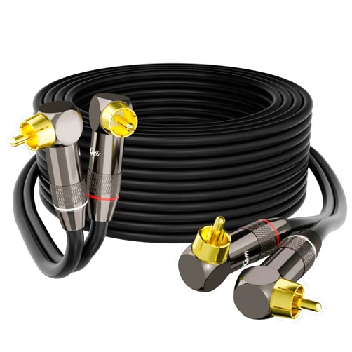 Mygatti Right Angle RCA Cable 40 FT, 90 Degree 2RCA to 2RCA Stereo Audio Cable, Zinc Alloy Shell, Gold-Plated Plug, 2 RCA Audio Cord, for Home Theater, Subwoofer, HDTV, Amplifier, Hi-Fi System, Car, Speaker