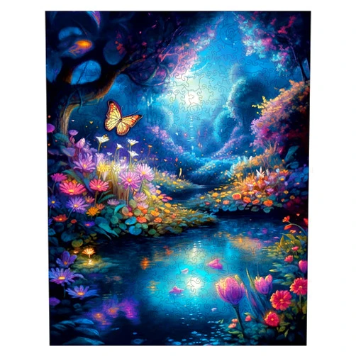 Mys Aurora Wooden Puzzles for Adults Unique Shape Jigsaw Puzzles Graden Butterfly 200 Piece Medium Size Beautiful Package for Birthday Gifts, Game Nights and Family Presents 11.2 x 11.2 Inch