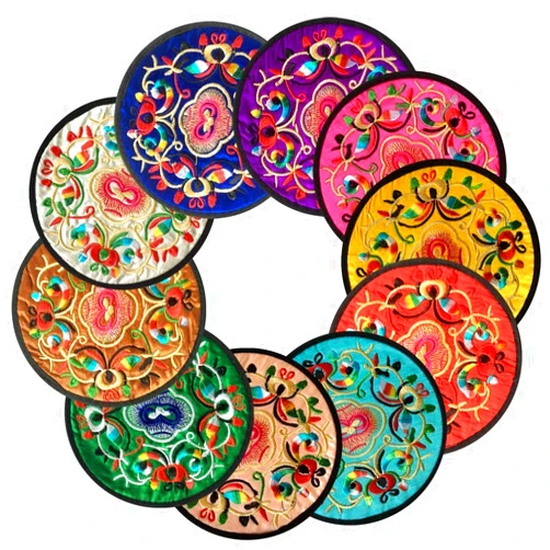 Ambielly Drinks Coasters,Vintage Ethnic Floral Fabric Coasters Bar Coasters Cup Coasters for Friends,Housewarming,Party,Living Room Decor, 10pcs/Set, 5.12