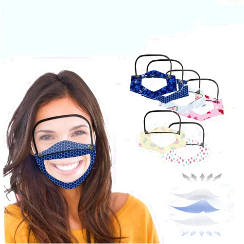 Flamedre 6Pcs Reusable and Washable, Face Bandanas with Clear Window & Removable Eyes Sh-ield, Visible Expression, Indoors and Outdoors, for Adults, Also for Deaf and Hard Of Hearing
