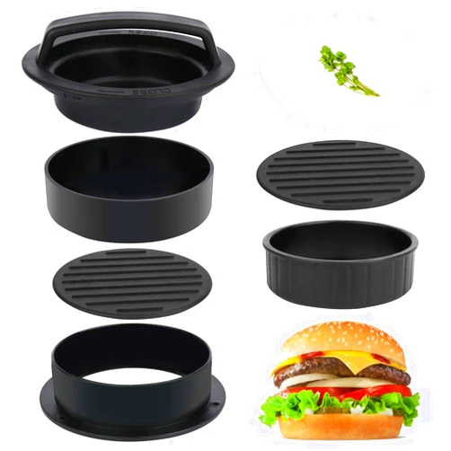 HAHAYOO 3 in 1 Stuffed Burger Press Patty Maker Rings Molds Kit, Non Stick Stuffer Hamburger Press Patty Maker - with 100 Pcs Wax Hamburger Patty Paper, Sausage Patty Press for Slider/Pattie/Grilling HAHAYOO