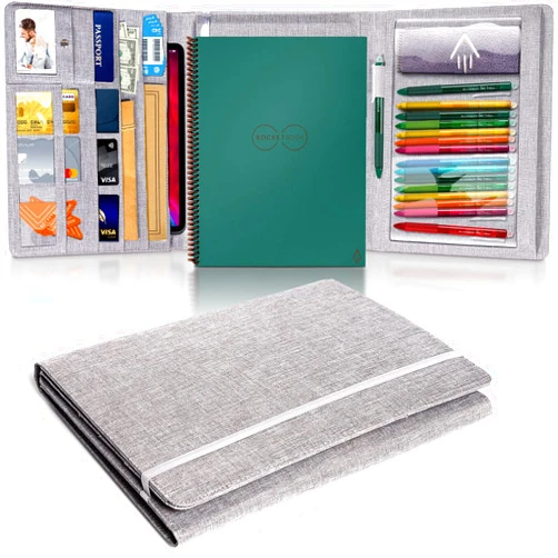 Pulchrum Folio Cover Compatible with Letter Size Rocketbook, Rocketbook Cover for Core, Panda and Fusion - Waterproof Fabric, Multi Organizer with Photos, Pen Loop, Business Card Holder, 8.5''x 11''