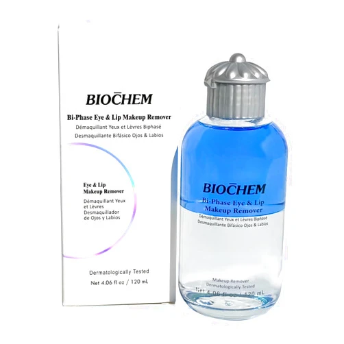 BIOCHEM Bi-Phase Eye & Lip Makeup Remover - 4.06 fl. oz / 120 ml, Gentle Cleanser for Waterproof Makeup with Natural Ingredients