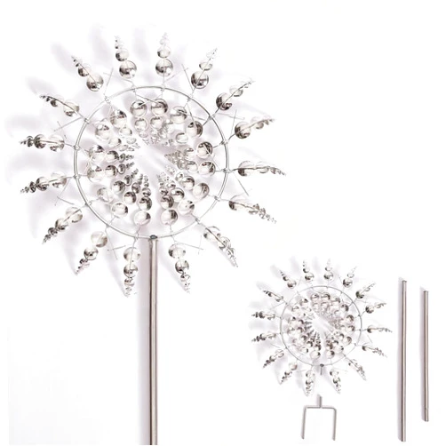 LogFaadCoi Metal Windmill,3D Sunflower Magic and Uniqu Wind Dynamics Spinner, 360° Dual Rotor Kinetic Windmill, Outdoor Garden Lawn Weather Vane Yard Decor (Colorful, 12.2inch) (Silver, 12.2 inch)