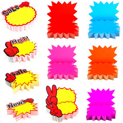 Outus 500 Pieces Burst Signs Fluorescent Signs Blank Star Shape Retail Sale Tags Burst Paper Signs for Retail Party Favors (500 Pieces,Stylish Shape)