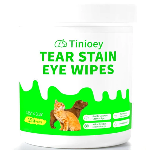 Tinioey Dog Eye Wipes for Dogs & Cats - 150pcs | Larger & Thicker Gentle Tear Stain Remover Wipes for Discharge, Mucus Secretions and Crust | Presoaked & Textured Dog Wipes for Eyes, Face and Wrinkle