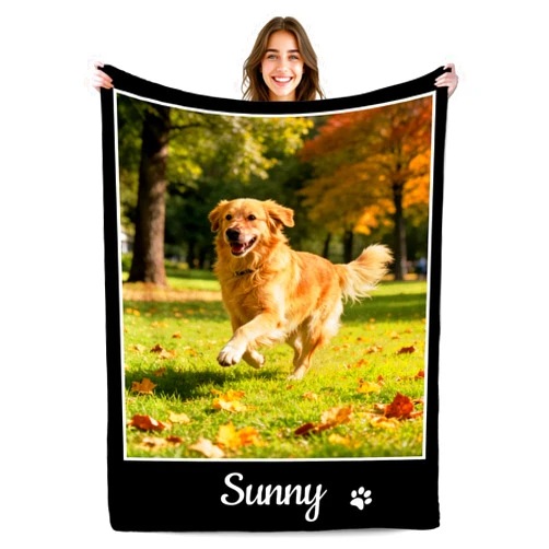 BUCADY Personalized Pet Memorial Gift, Custom Dog Blanket with Photo, Personalized Pets Pictures Blanket with Name, Pet Keepsake Blankets, Customized Puppy Remembrance Bereavement Passing Away Gifts