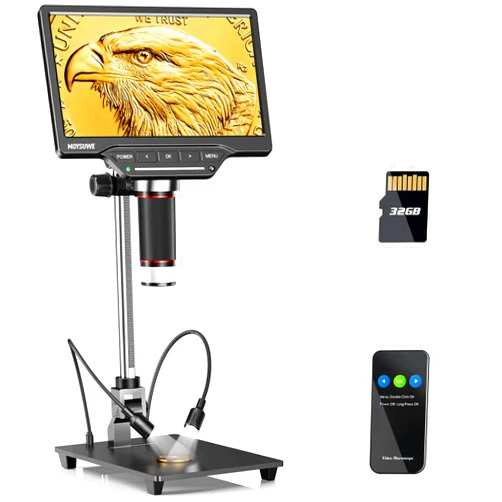 MOYSUWE HDMI Digital Microscope 1300X, 16MP Coin Microscope with 10 Inch Stand for Entire Coin View, 7