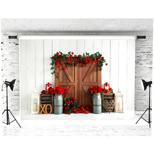 Kate 7x5ft Valentine's Day Backdrop for Photography Red Rose Vintage Wood Panel Valentine Backdrop White Wood Wall Valentine Party Decoration Background