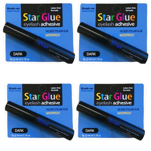JAIDI Star Glue Super Strong Eyelash Glue Adhesive Dark Promotes Appearance of Longer, Thicker Eyelashes (Brush-on) 2 PCS / 4PCS / 6PCS (Dark, 4 PCS)