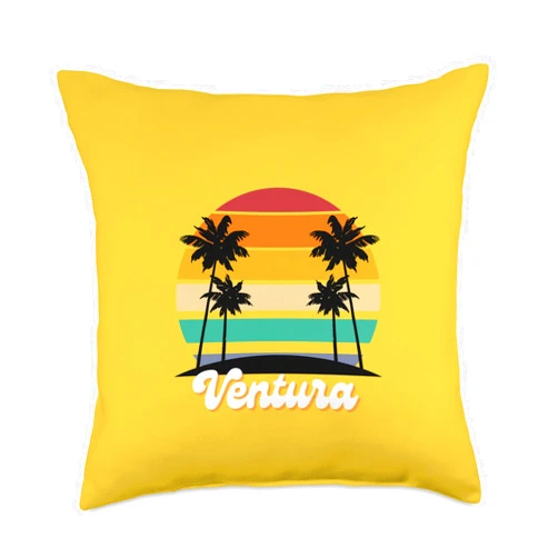 Travel Tourist Souvenirs Memorabilia and Designs Ventura Retro Vintage 70s 80s Beach Summer Sun Fun Throw Pillow, 18x18, Multicolor