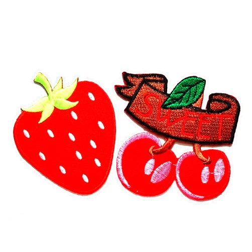 NiPitShop Cartoon Patch Nipitshop Patches Set 2 Pcs Red Strawberry fruit Patch Red Cherry Patch Sweet Cherry Sweet fruit Patch Sew Iron on Embroidered Patch For Clothes Backpacks T-shirt Jeans Skirt vests scarf Hat Bag