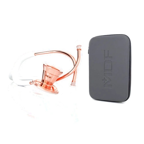 MDF Instruments Rose Gold ProCardial Cardiology Stethoscope + MDF Stethoscope Hard Case for Classic Cardiology, MD One and Acoustica Stethoscopes