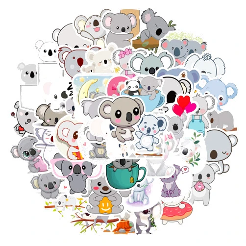 SHOWSUP Water Bottle Cute Koala Bear Stickers 50pcs Lovely Boy and Girl Stickers Laptop Water Bottle Luggage Snowboard Bicycle Skateboard Decal for Kids Teens Waterproof Stickers (Koala Bear)