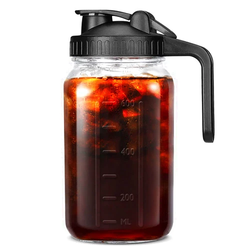 NICEMHAPU Mason Jar Pitcher with Lid and Spout, 1 Quart (32 Oz / 1 Liter) BPA Free Glass Water Pitcher for Coffee, Breastmilk, Sun Tea, Iced Tea, Juice Pitcher Wide Mouth for Fridge