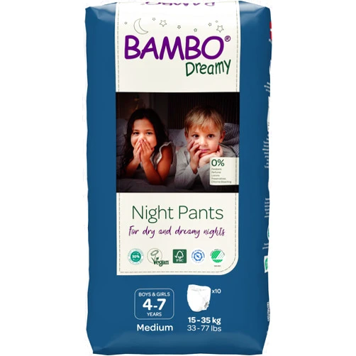 Bambo Nature Premium Dreamy Night Pants, Pull Up Pants, Eco-Labeled Night Time Diapers, Secure, Comfortable, Skin Friendly : Children Aged 4-7 Years, 10 Count