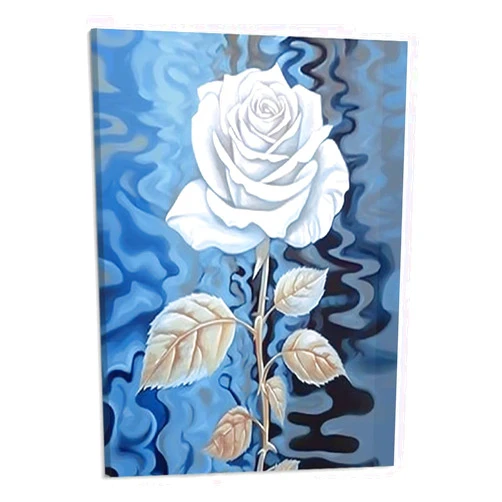 COMIO YIKG White Flower Picture Canvas Wall Art Blue Abstract Theme for Living Room Bedroom Modern Home Decor with Framed Ready to Hang 16x20in