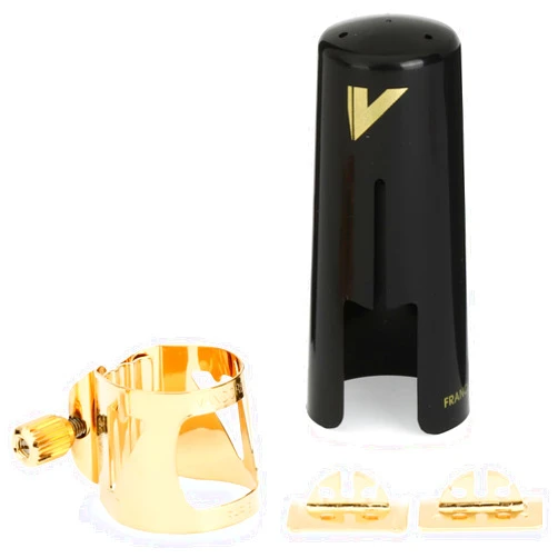 Vandoren LC07P Optimum Ligature and Plastic Cap for Alto Saxophone Gilded with 3 Interchangeable Pressure Plates, Black