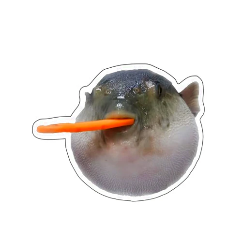 MHDStickerCo Pufferfish Eating A Carrot 4.5x3.5 Sticker Vinyl Decal Gift Car Bumper Laptop Home Deco Window Wall Truck UV & Water proof