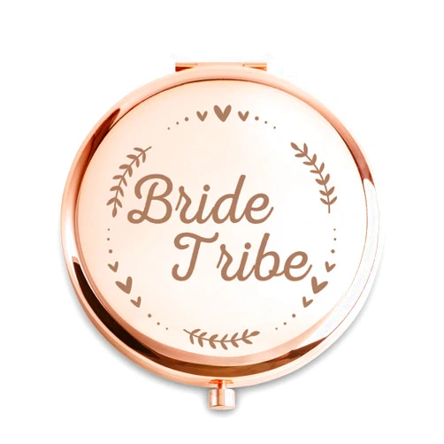 QUSTGO Bride and Bridesmaids Gifts, Personalized Engraved Compact Mirrors, Unique Presents for Bridal Shower, Wedding, Bachelorette Party