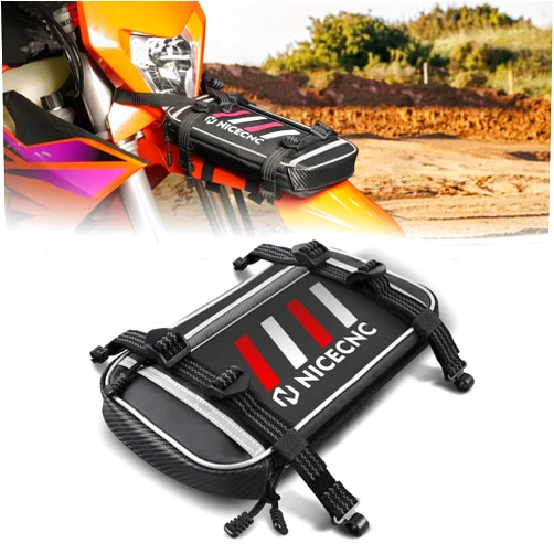 NICECNC Upgraded Motorcycle Front Fender Bag, 5L Expandable Dirt Bike Fender Bag Tool Roll Bag Universal Motocross Enduro Fender Bag Accessories Storage Bag Fit for Adventure Off-road Riding (Red)